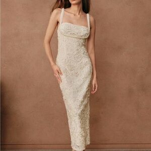 Chic Cream Embroidered Pearl Wedding or Announcement Dress
